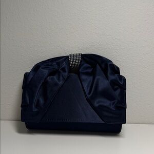 ANTONIO MELANI Navy Satin Clutch with Crystal Accent